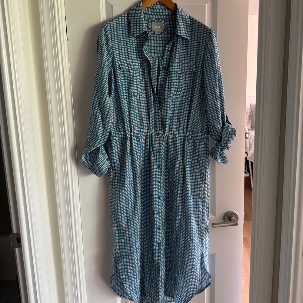 Maeve Blue and White Long Sleeve Dress